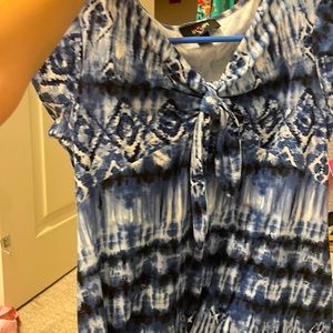 Blue and white v neck tie dress